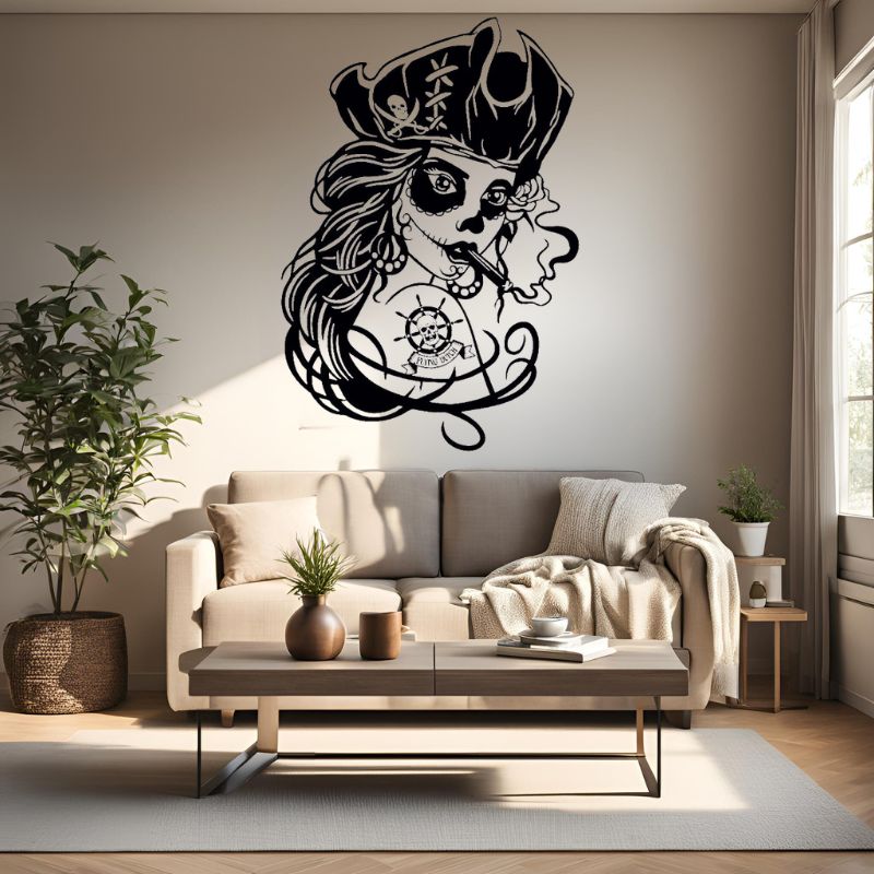 Piraten Sticker Calaveras Weiblicher Skull Aufkleber
